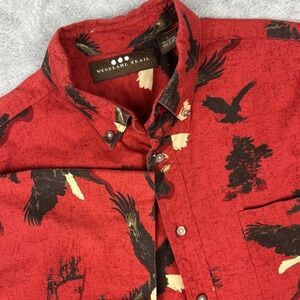 Vtg‎ Woodland Trail Men's L Button Down Shirt Bald Eagle Shirt Sleeve Cotton Red